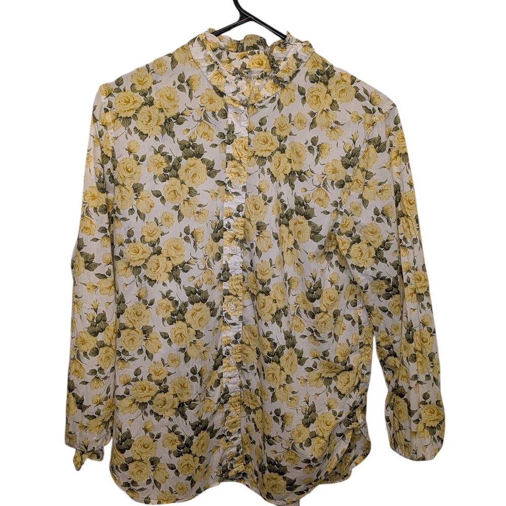 J. Crew & Liberty Fabric Women's Blouse Button Down Shirt Floral Yellow Size 8